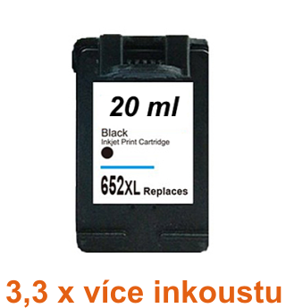 Inkoust HP 652XL / F6V25AE kompatibilní, černý, 20 ml !! -- -- 3,3 x více inkoustu