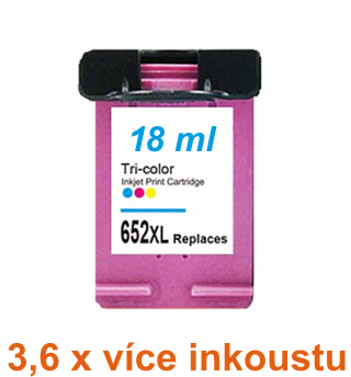 Inkoust HP 652XL / F6V24AE kompatibilní, barevný, 18 ml !! --- 3,6 x více inkoustu